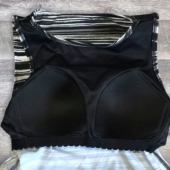 Lands End High Neck Modest Tankini Swim Top Womens 4 Black White Soft Cup Bra - Picture 6 of 8